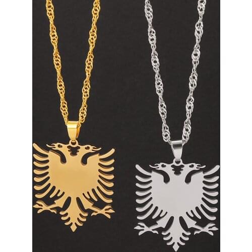 Albania Eagle Pendant Necklace Polishing Stainless Steel Coat of Arms Double Headed Jewelry Ethnic Gifts for Women Men Wholesale