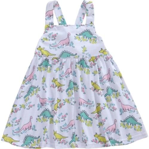 Baby Kids Girls Dinosaur Print Dress 2020 Sleeveless Square Collar Backless Summer Dress Toddler Clothes Bandage Sundress 6M-4T