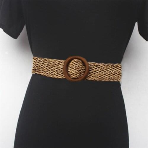 BLA New Summer Linen Woven Hollow Belts Round Wooden Buckle Belt for Women Leisure Jeans Pants Dress Strap Waistband Wholesale 3