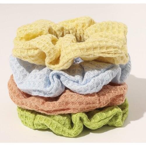 Women Kawaii Accessories 2020 Waffle Pattern Hair Scrunchies Knitting Winter Hairbands For Girls Korean Lolita Scranchi