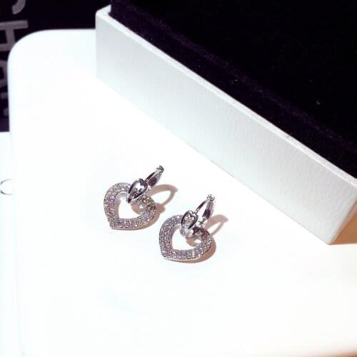 S925 Sterling Silver Diamonds Earring for Women Cute Heart Wedding Fine Jewelry 925 Silver Earrings Engagement Earrings Women