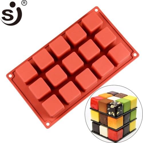 15 Cavity Silicone Cake Mold Cube Non Stick Dessert Pastry Mold Magic Cube Splice Cake Square Brownie Molds Cake For Baking