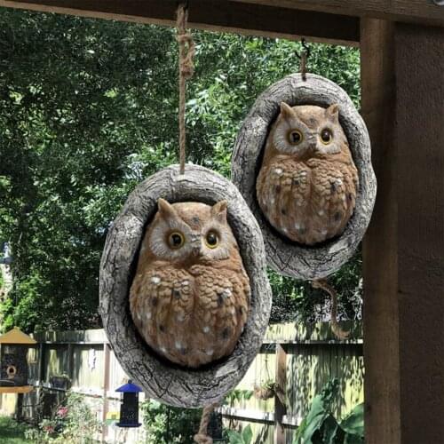 Owl Sculpture Cartoon Resin Outdoor Garden Animal Ornament For Garden Backyard Owl Courtyard Tree Decoration