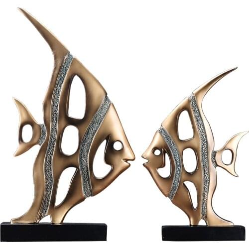 Living Room Decoration Wine Cabinet Ornaments Display Furnishings Presents Abstract Home Decor Sea Fish Statue Figurine Golden