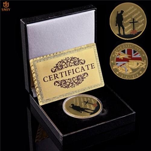 WW I 100th Anniversary Soldier Gold Euro Military Token Challenge Collectible Coin For Year Of The Tiger Gift W /Luxury Holder