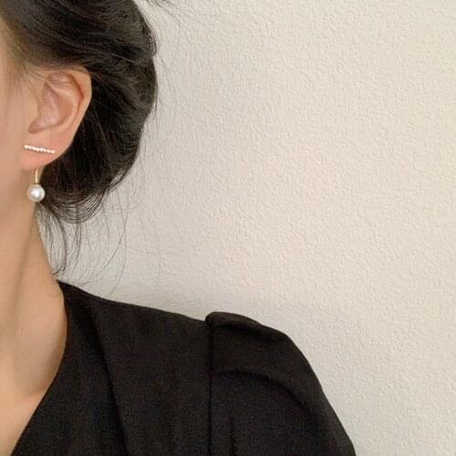 AOMU New Korean S925 Simple Rhinestone Zircon Pearl Metal Small Stud Earrings for Women Girl Party Wedding Jewelry Gifts