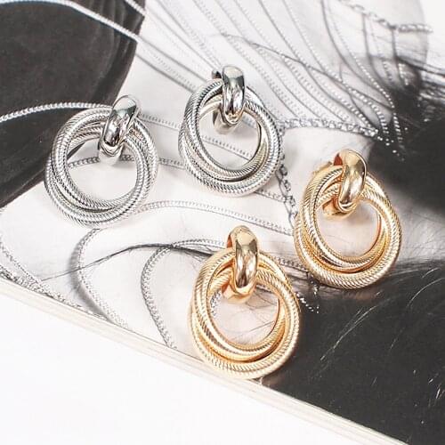 Clip On Earrings For Women Vintage Gold Statement Geometry Round Earrings Jewelry Party Gift