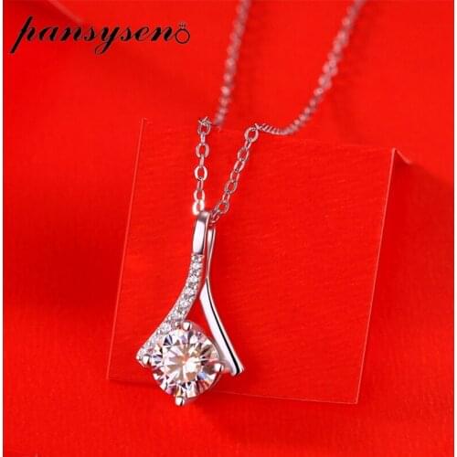 PANSYSEN Solid Silver 925 Jewelry Necklace for Women Round 6.5mm 1CT Real Moissanite Pendant Necklace for Wedding Wholesale Gift