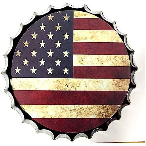 Retro Sign American Flag Bottle Caps Retro Metal Tin Sign Diameter Inches - Handcrafts Home Decor Bar Plaque Lounge