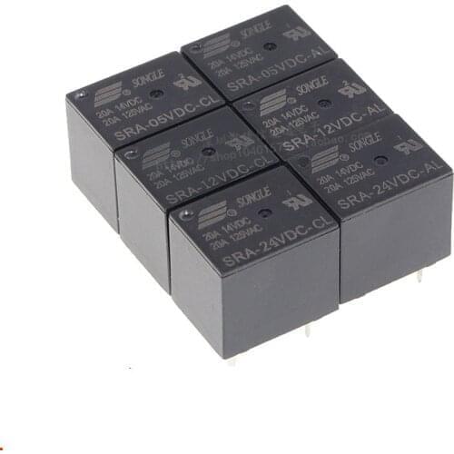 10Pcs 5V 12V 24V 20A DC Power Relay SRA-05VDC-CL SRA-12VDC-CL SRA-24VDC-CL 5Pin PCB Type In stock Black Automobile relay