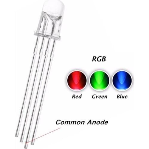 1000PCS 5MM RGB DIP LED Common Anode Water Clear 4Pins F5 RED + GREEN + BLUE Controlable Lamp Light Beads Long Legs