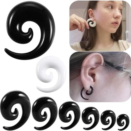 2Pcs Acrylic Ear Expander Spiral White Earrings Black Tapers Ear Gauges Stretching Kits Piercing Oreja Body Jewelry