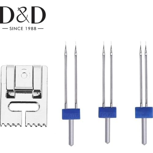 3Pcs Double Twin Needles Sewing Machine Needle & 5 7 Groove Wrinkled Sewing Presser Foot Needlework Craft Sewing Machine Parts