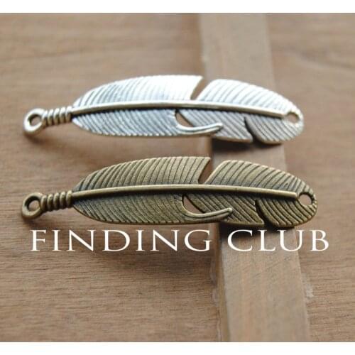 30pcs Silver Color Bronze Finish Curved Feather Charms Pendant Connector DIY Metal Bracelet Jewelry Findings A226/A724