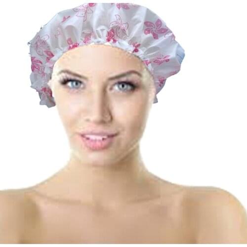 6pc Women Shower elasticity Hats Redbud pattern Sanitary Shower Caps Waterproof Shower Cap Bath Hat Bathing Cap for Women