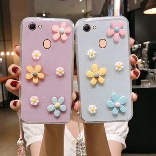 A79 3D Bloemen Glitter Phone Case For OPPO A73 A79K F5 Youth Transparante Bling Soft Tpu Back Cover