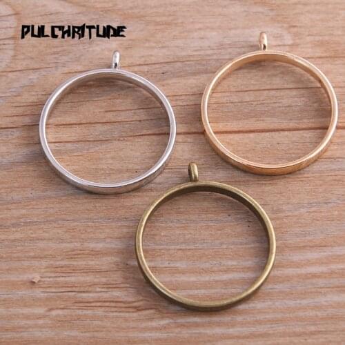 6pcs 32*27mm Three Color Alloy Jewelry Accessories Pull Core Circle Charm Hollow Glue Blank Pendant Tray Bezel