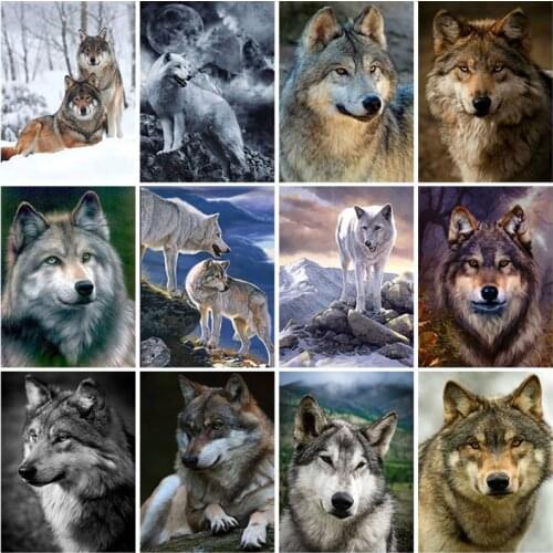5D DIY Diamond Painting Wolf Cross Stitch Kit Full Drill Square Embroidery Animal Mosaic Art Picture Rhinestones Gift Home Decor