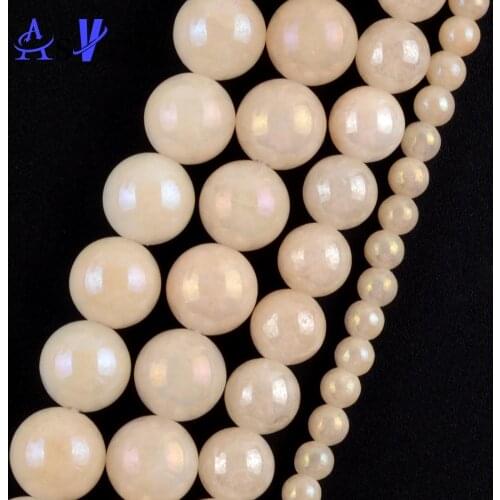 Natural Stone Rice Yellow Plated AB Stone Round Beads Spacer Loose Beads For Jewelry Making 4/6/8/10mm Diy Bracelets Strand 15"