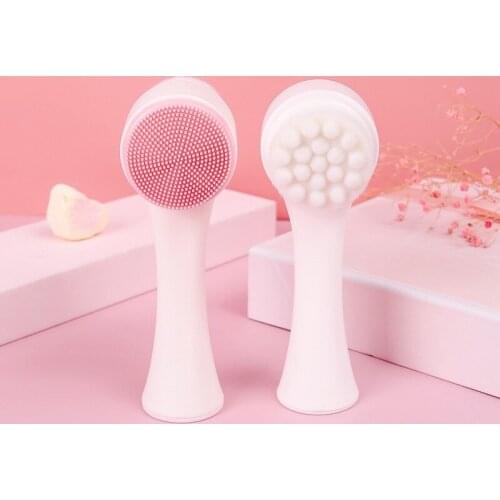 Double-Sided Silicone Facial Cleanser Brush Manual Blackhead Removal Brush Facial Cleansing Massage Wash Product