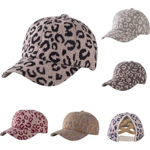 1PCS Unisex Adult Hat Leopard Print Weave Cross Ponytail Plain Baseball Fashion Neutral Cross Strap Peaked Cap Hot Selling