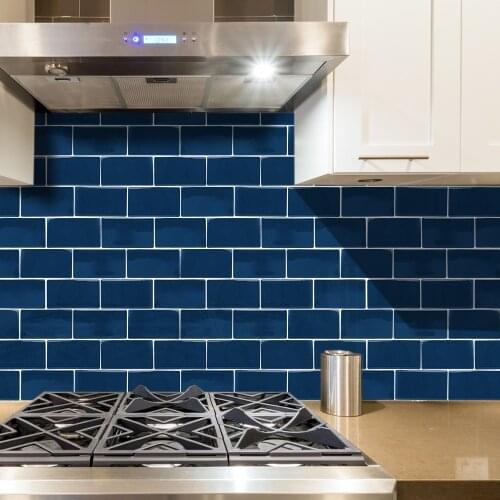 Classic Navy Blue Subway Self Adhesive Tile Backsplash 3D Wall Sticker Epoxy Bathroom Kitchen Home Oil-Proof Waterproof Decor
