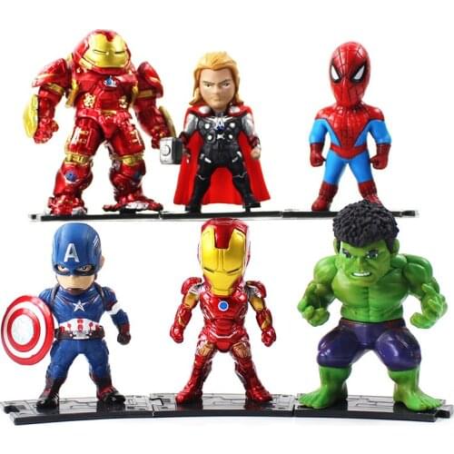 9cm 6pcs/lot Avengers Infinity War Captain America Iron Man Hulk Spiderman Hulkbuster Thor PVC Figure Collectible Model Toys