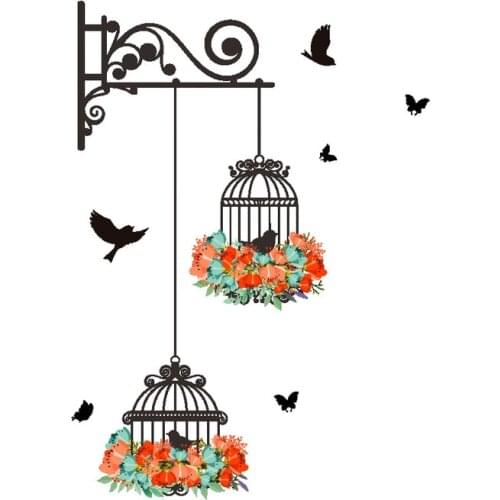 Cute Flowers Bird Cage Wall Sticker Art Mural Living Room TV Background Kindergarten Home Decoration Bedroom Window Decor