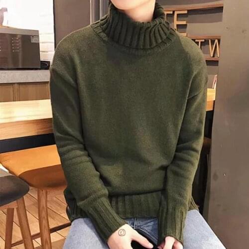 Fashion Couple Sweater Men Women Autumn Winter Solid Color Knit Sweater Long Sleeve Turtle Neck Loose Tops