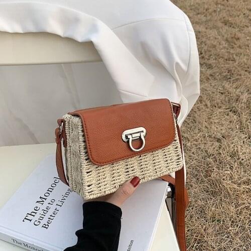 New trendy rattan box bag fashion beach handbags cow nose lock small square luggage popular shoulder bags satchel