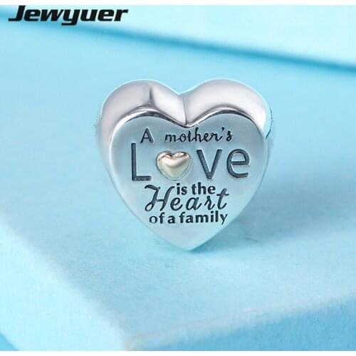 New Heart of the Family charms with golden heart Fit charm bead 925 sterling silver bracelets DIY gift for love fine jewelry
