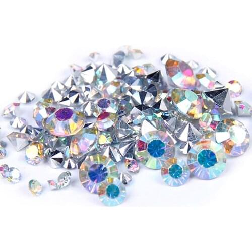 Wholesale Crystal AB Color Resin Rhinestones PointBack Glue On Beads Many Sizes Diamonds Nail Art Wedding Dress Decoration DIY