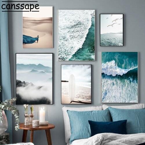 Seascape Art Painting Desert Canvas Print Mountain Paintings Sea Surfing Wall Pictures Nordic Modern Posters Living Room Decor