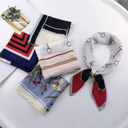 60*60cm Fashion Kerchief Silk Satin Neck Scarf For Women Print Hijab Female Square Shawls Hair Tie Band Wraps Scarves