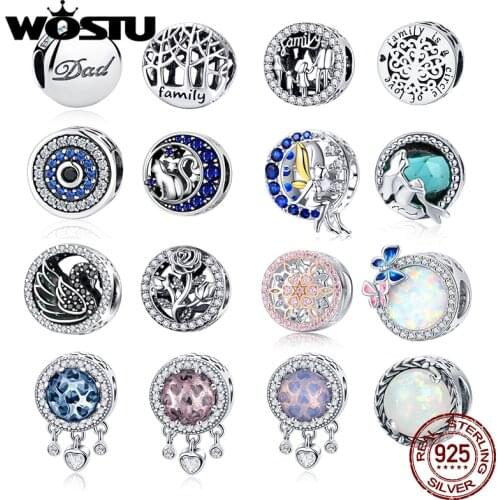 WOSTU 925 Sterling Silver Radiant Blue Moon Family Cat Beads Charms Pendants Fit Original Bracelet Authentic Fine Jewelry Gift