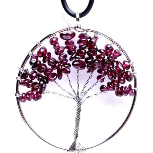 Tree of Life Pendant Garnet Crystal Necklace Gemstone Chakra Jewelry Copper