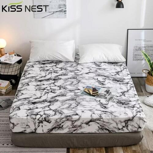 White Marble Pattern Bed Sheets 180x200,Elastic Fitted Sheet 140x190,200x200,Mattress Protector Cover Four Corners For Adults