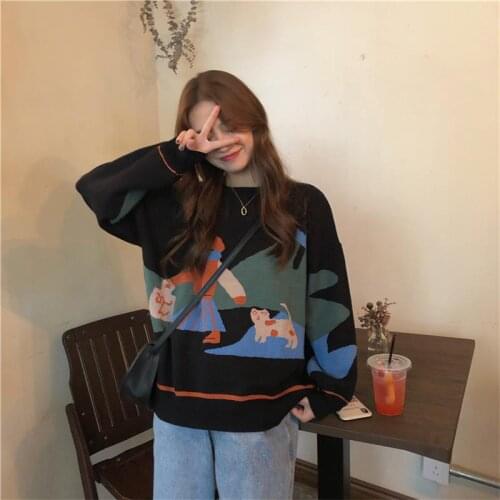 Retro lazy cat casual sweater