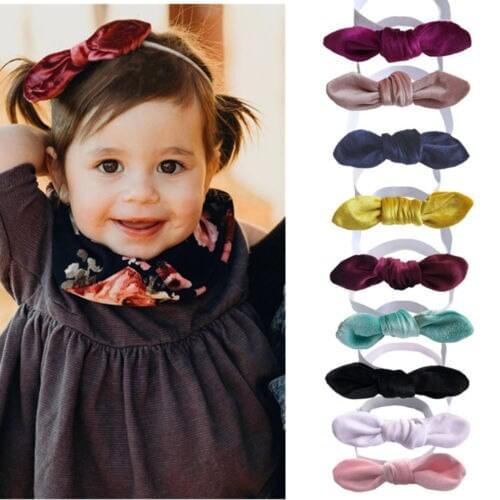Focusnorm New Fashion Baby Kids Girls Rabbit Ear Headband Cotton Toddler Elastic Hair Band Headwear Bow