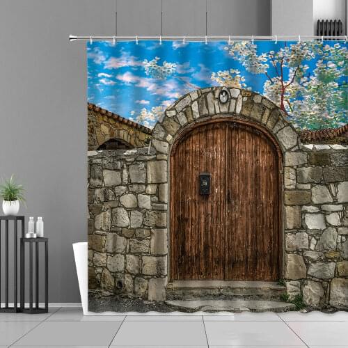 Retro Brick Wall Shower Curtains 9 And 3/4 Secret Passage Old Stone Walls Bath Curtains Home Bathroom Decor Cloth Waterproof Set