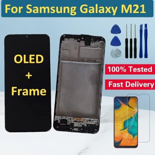 OLED LCD For Samsung Galaxy M21 LCD Screen Display Touch Panel Digitizer With Frame Display For Samsung M21 M215 LCD Replacement