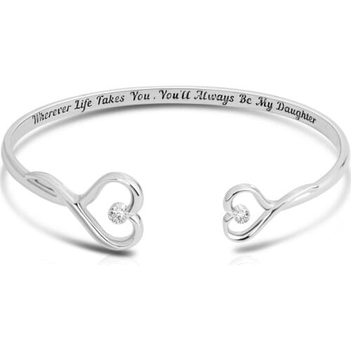 3pcs/Lot Heart Bracelet & Bangle 100% Stainless Steel Cuff Bracelet My Daughter Fashion Women Girl Jewelry Gift