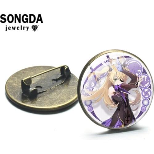 SONGDA Genshin Impact Anime Pattern Brooch Cabochon Glass Surface Fashion Lapel Pins Man Women Jewelry Trinkets Bag Accessories