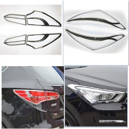 Car Styling For Hyundai Santa Fe IX45 2013- 2017 ABS Chrome Front headlight Lamp Cover trim Rear headlight Lamp Cover trim