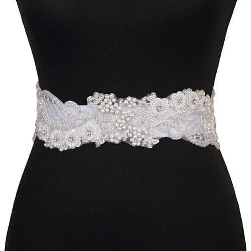 Handmade Flora Pearls Wedding Belt White Embroidered Belt Elegant Pearls Bridal Belt Beaded Waist Belt Flower Belts flower sash