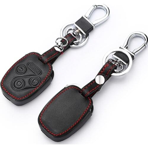 WFMJ Genuine Leather 4 Buttons Remote Smart Key Chain Holder Cover Case Fob For Honda Accord Crosstour Civic CR-V Pilot Element