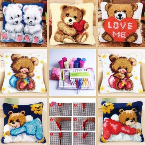 Latch Hook Lovely Bear Pattern Pillow Latch Hook Cute Animal Series Latch Hook Kit Package Pillow Cartoon And American Style DIY