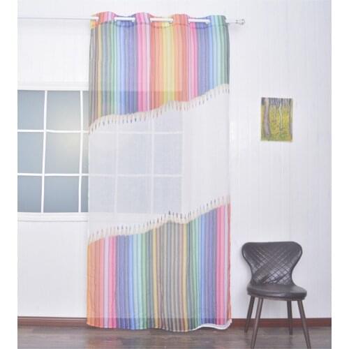 FMH Sheer Curtain Panels for Living room Bedroom French Window Faux Linen Drapery Tulle Printed Pencils in Silver Grommets