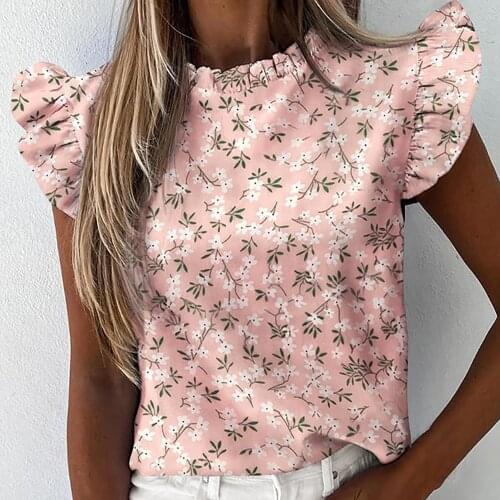 Daisy Pineapple Print Ruffle Blouse Shirts Office Lady 2020 Summer Short Sleeve Slim Blouses women Sexy Tops