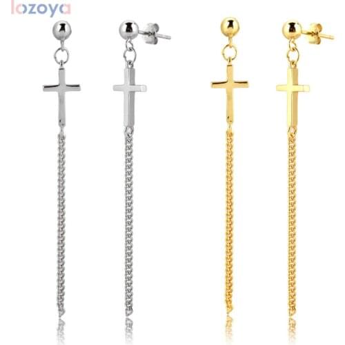 LOZOYA 100% 925 Sterling Silver 60mm Cross Jewelry New Long Chain Earring Drop Line Women Luxury 2021 Fashion Fine Jewelry